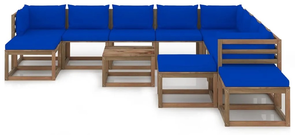 Set mobilier de gradina cu perne, albastru, 12 piese Albastru, 3x colt + 5x mijloc + 4x suport pentru picioare, 1