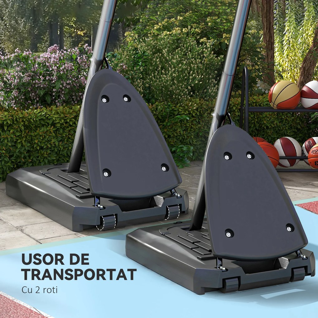 SPORTNOW Cos si suport de baschet reglabil pe inaltime cu panou robust si baza ponderata, portabil pe roti, 2,4-2,9 m | Aosom Romania