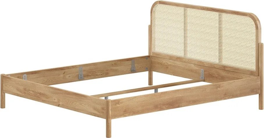 Pat matrimonial în culoare naturală din lemn de stejar fără somieră 180x200 cm Olive Rotan – Vipack