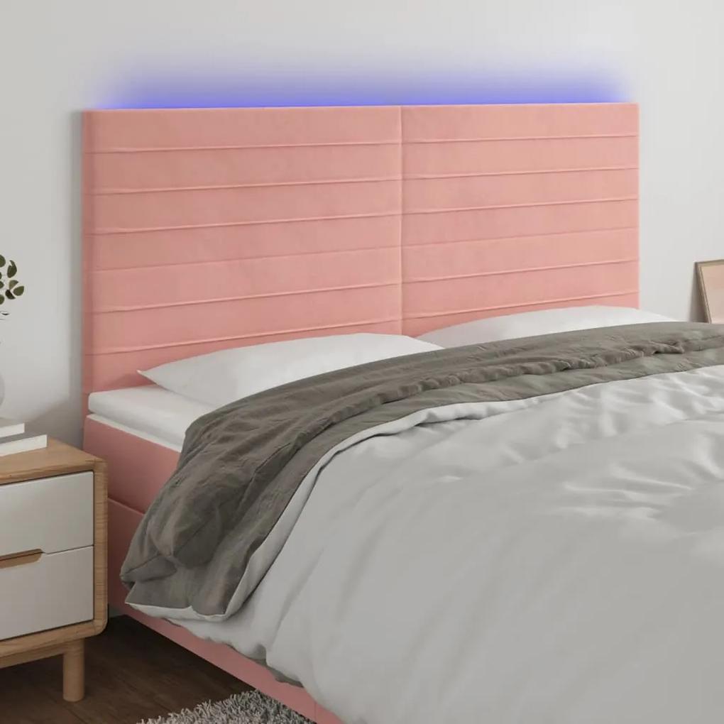 3122635 vidaXL Tăblie de pat cu LED, roz, 200x5x118/128 cm, catifea