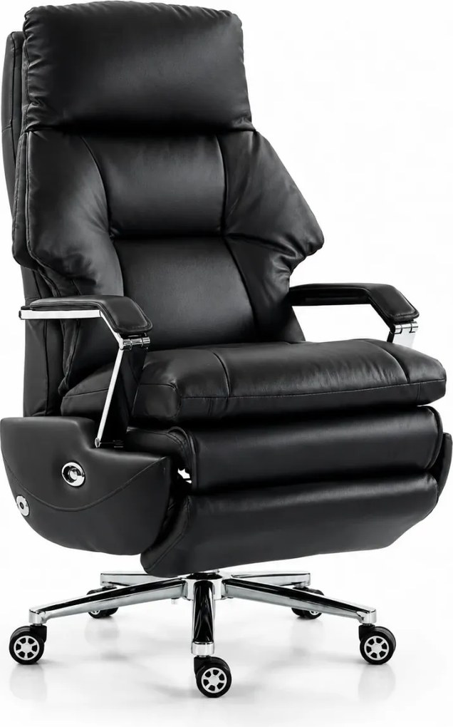 ELITE RECLINER SC1– Scaun Executiv Premium din Piele Naturală, Reclinabil electric, 2 Motoare, Suport pentru Picioare, Negru