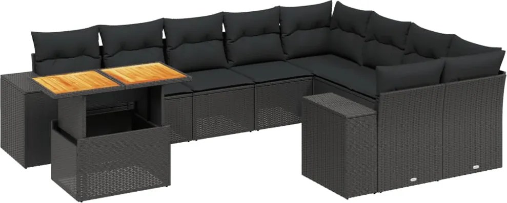 vidaXL Set canapele de grădină cu perne, 10 piese, negru, poliratan
