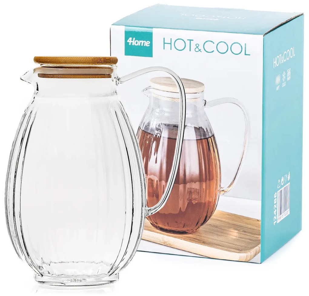 Carafă de sticlă 4Home Hot&Cool Juicycu capac de bambus, 1,5 l