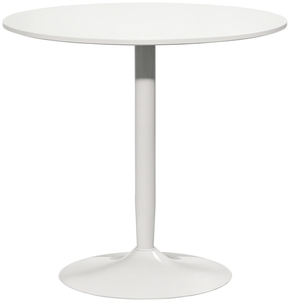 HOMCOM Masă de bucătărie pentru 2 persoane, blat rotund Ø80 cm, MDF și oțel, antiderapant, Alb, 75H cm | Aosom Romania