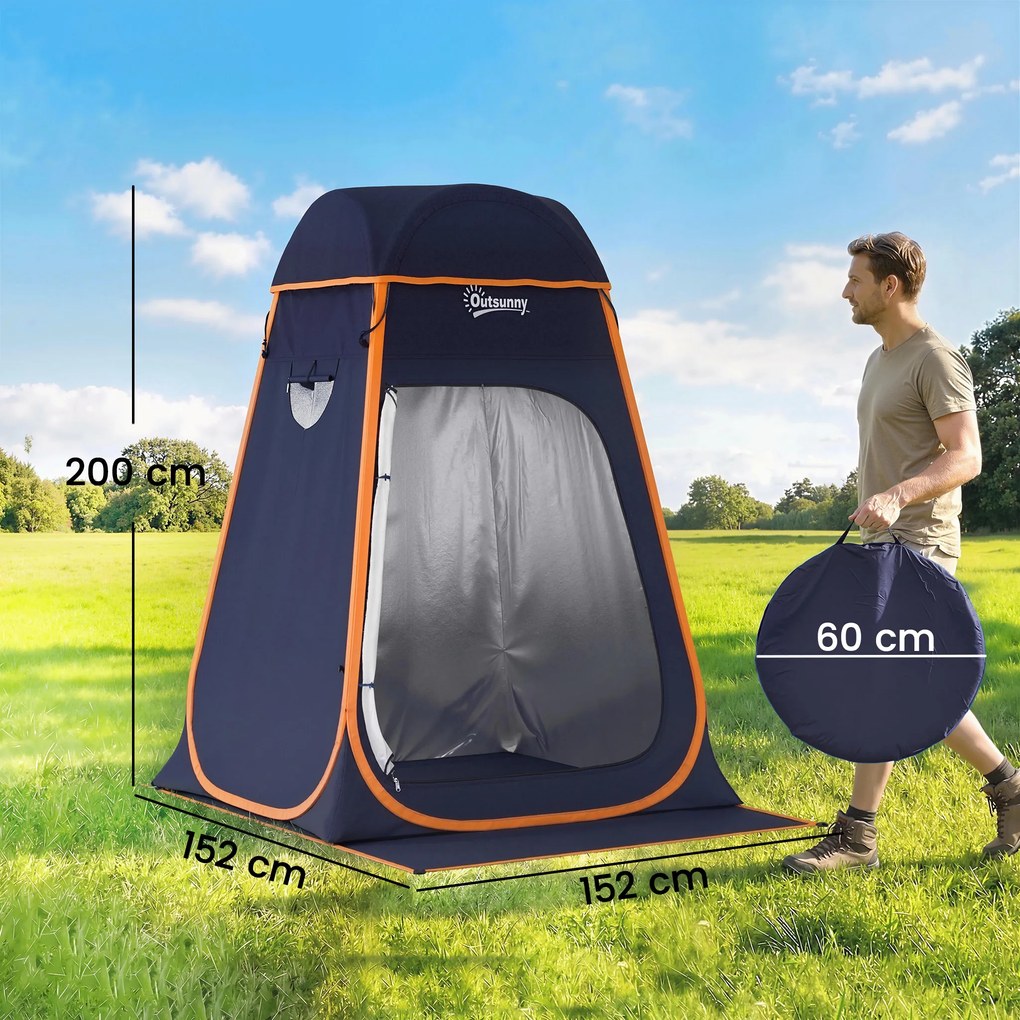 Outsunny Cort de Duș Pop-Up Impermeabil cu Acoperiș Detașabil, din Poliester 190T și Oțel, 152x152x200 cm, Albastru Închis | Aosom Romania