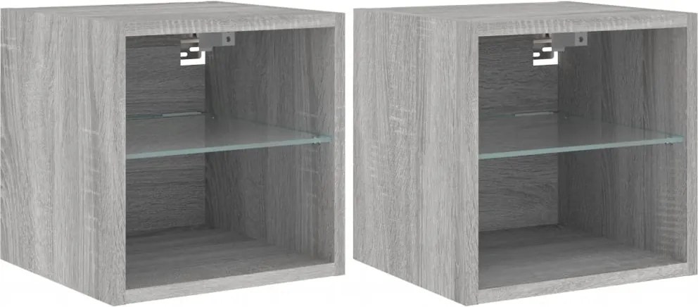 vidaXL Comode TV cu lumini LED, 2 buc., gri sonoma, 30x28,5x30 cm