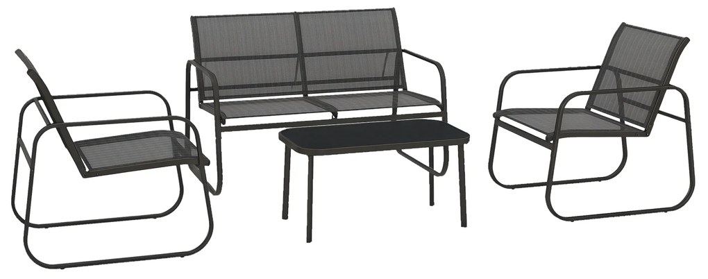 Outsunny Salon de grădină 4 piese cu 2 fotolii 1 canapea 2 locuri de exterior și masă de cafea blat sticlă securizată | Aosom Romania