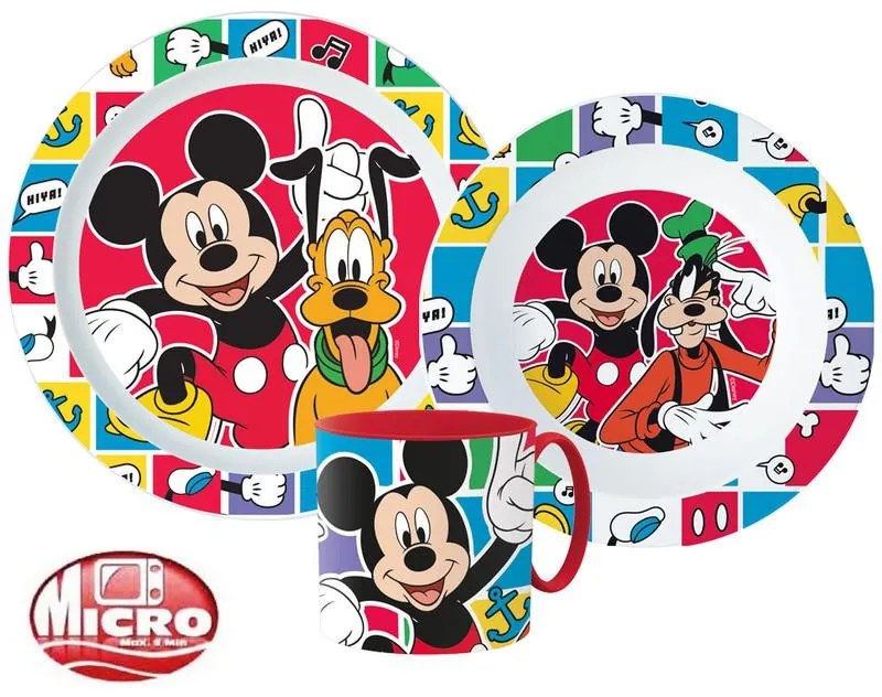 Disney Mickey Set de masă Better Together, set micro plastic cu cană 265 ml