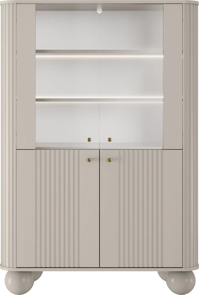 Vitrină cu patru uși Vesper 103 cm - cașmir / mânere aurii / picioare sferice