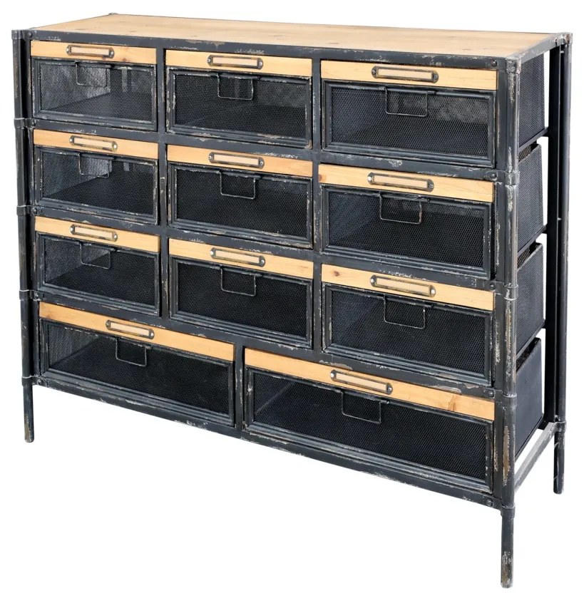 Consola - Pantofar, din metal si lemn masiv, aspect industrial, Factory
