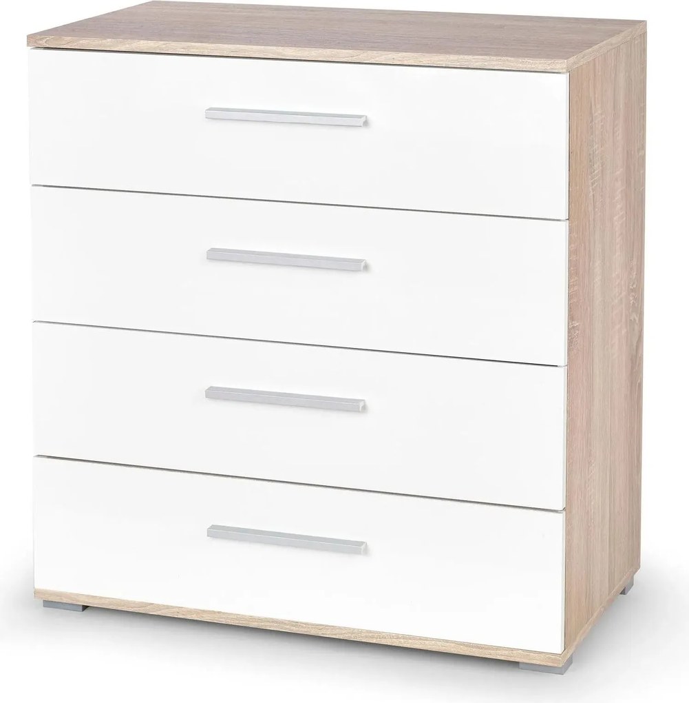 Comoda LIMA KM3, alb/stejar sonoma, PAL, 77x40x82 cm