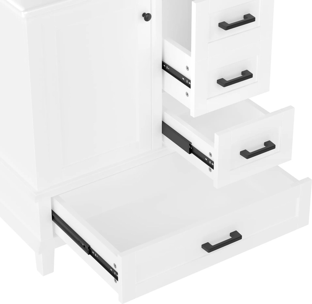 Dulap de baie pe podea cu chiuvetă, spațiu de depozitare variat, 76x46x83,5 cm, Alb