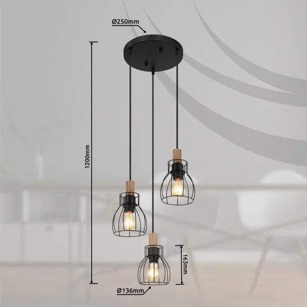 Lustră pe cablu Globo 15326-3H1 MINA 3xE27/40W/230V