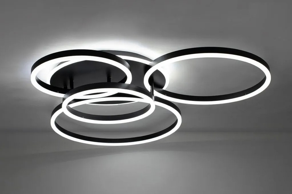 Plafoniera LED cu Telecomanda, Design Geormetric, RINGS 5 negru