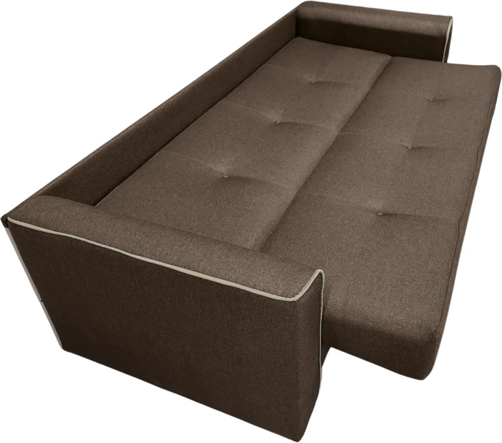 Canapea VERA extensibila, 3 locuri, lada de depozitare, stofa maro + crem, 225x90x90 Maro + Crem, Stofa
