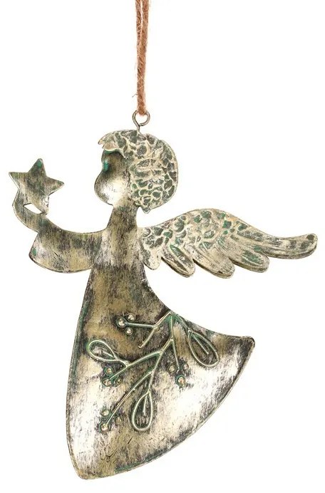 Decorație de Crăciun suspendată Înger 2 buc.,metal, auriu, 16 x 1 x 13 cm