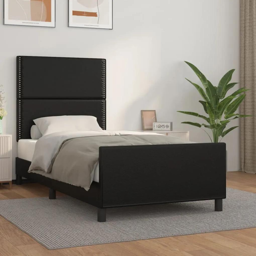 3125488 vidaXL Cadru de pat cu tăblie, negru, 90x200 cm, piele ecologică