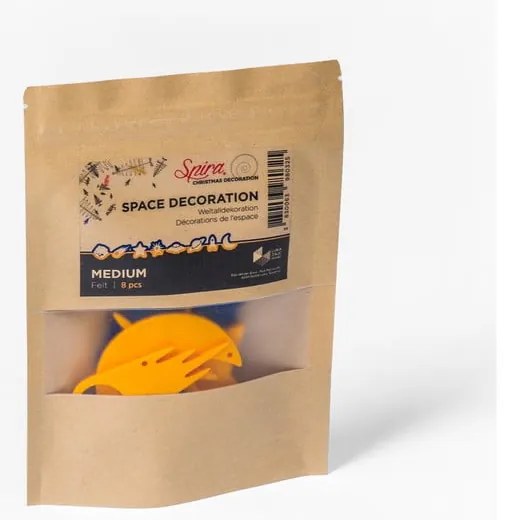 Set 8 decorațiuni de Crăciun din pâslă galbenă și albastră Spira Medium