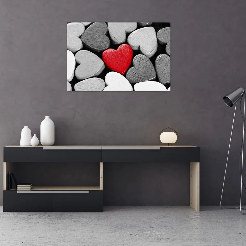 Tablou cu inimioare din lemn (90x60 cm)