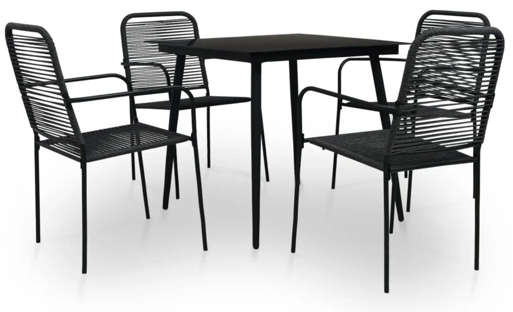 vidaXL Set mobilier de exterior, 5 piese, negru, frânghie și oțel