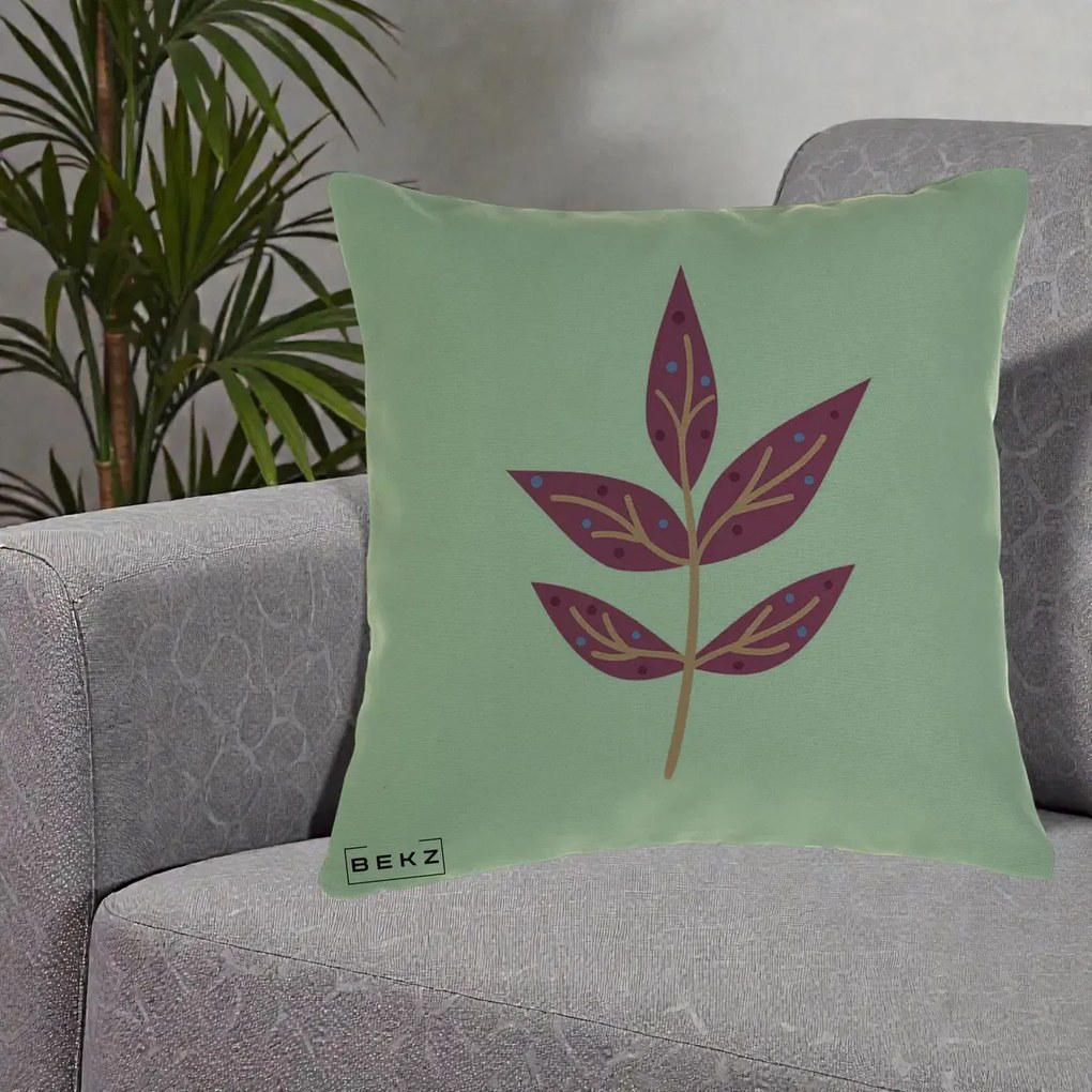 Perna Decorativa Ramura Botanica Mov, 40x40 cm, Verde, Husa Detasabila, Perna Inclusa, BEKZ®