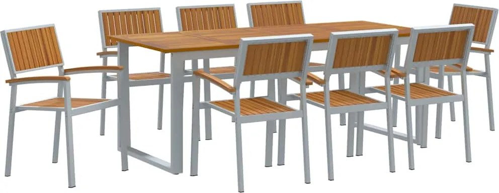 vidaXL Set de masă pentru grădină 9 pcs Gri Lemn Solid de Acacia