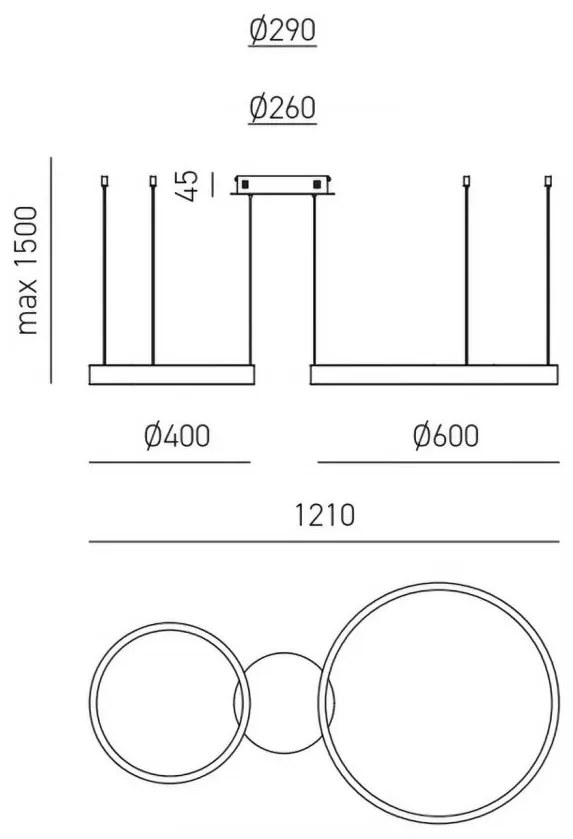 Lustra LED circulara cu 2 inele 60/40cm CRISEIDE, alb, negru sau auriu