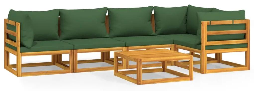 3155332 vidaXL Set mobilier de grădină cu perne verzi, 6 piese, lemn masiv