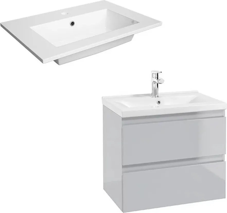 Set dulap baza suspendat Defra Como gri cu lavoar compozit Flex 60