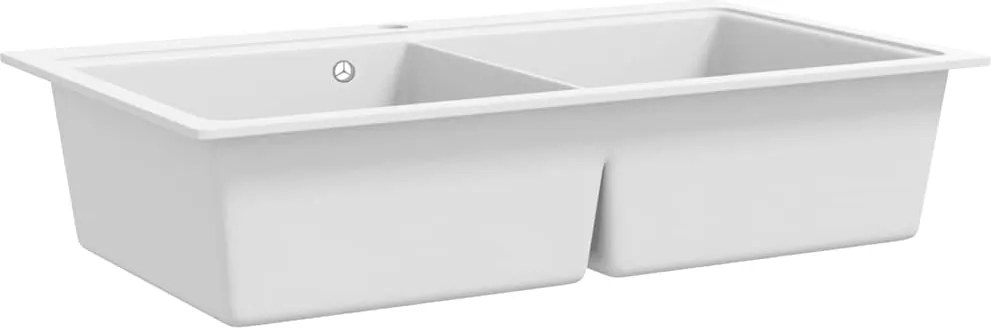 vidaXL Chiuvetă de bucătărie din granit încastrată, cu două cuve, alb