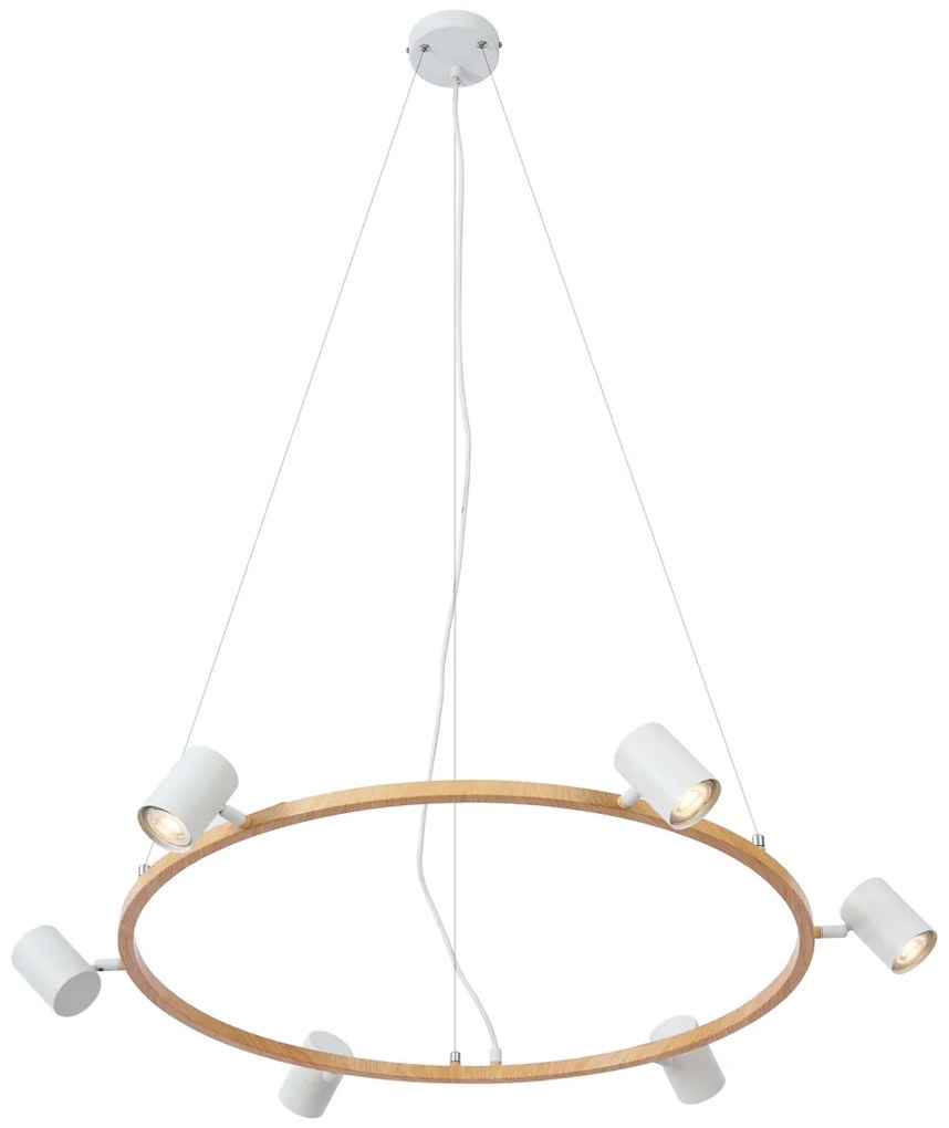 Lampă suspendată modernă cu imprimeu lemn cu alb 6 lumini - Jeana Circle