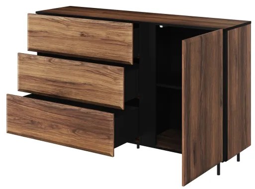 Comoda Boris Cu 1 Usa Si 3 Sertare, Stejar Catania Si Negru, 150 Cm