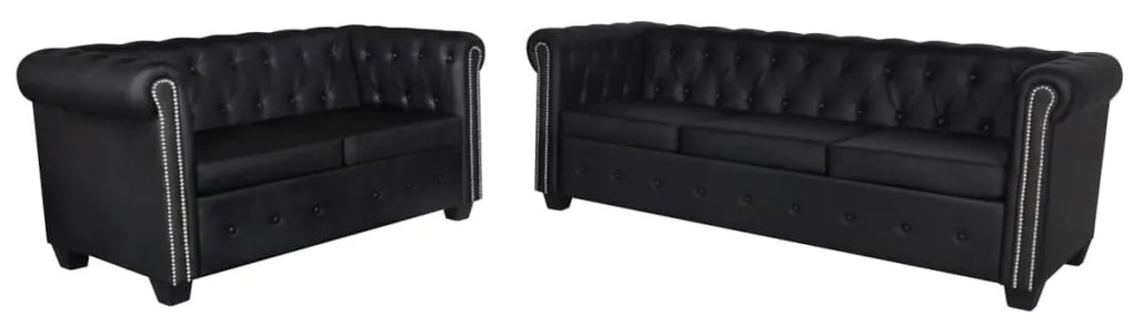 vidaXL Canapea Chesterfield cu 2 și 3 locuri, piele artificială, negru