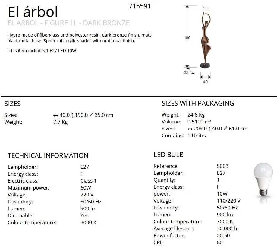 Figurina XXL decorativa, Lampa de podea El Arbol bronz