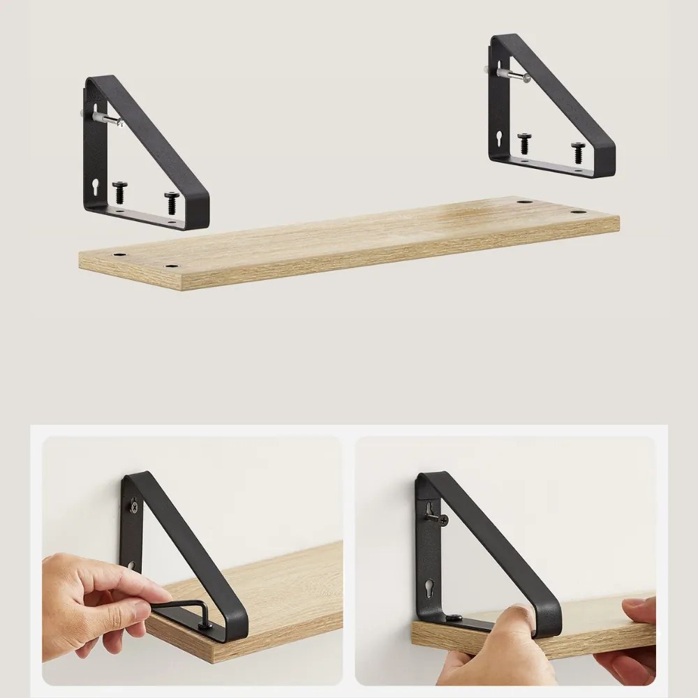 Polițe de perete cu console ABBY, 3 bucăți, 30/35/40x12cm, maro deschis Vasagle