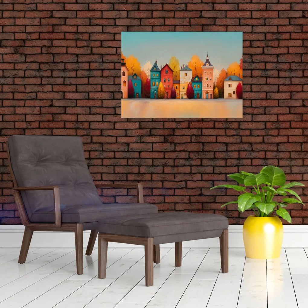 Tablou pe sticlă - Sat de toamnă (70x50 cm)