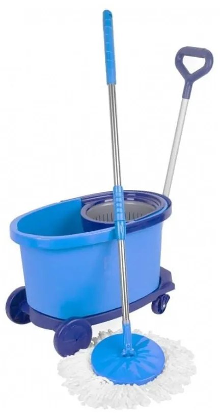 Mop industrial, rotativ, cu galeata pe roti si maner telescopic, albastru, 35 L