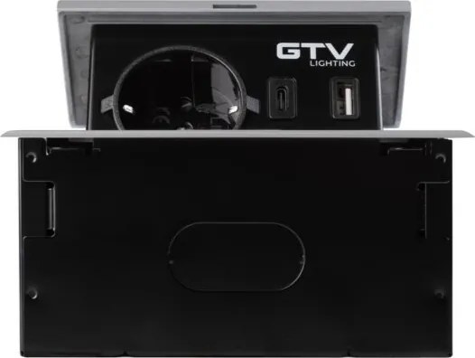 Priză încorporabilă în blat Avaro GTV, 1 priză Schuko, USB A + C, aluminiu L:135 mm; l:135 mm, Aluminiu/ plastic, Aluminiu