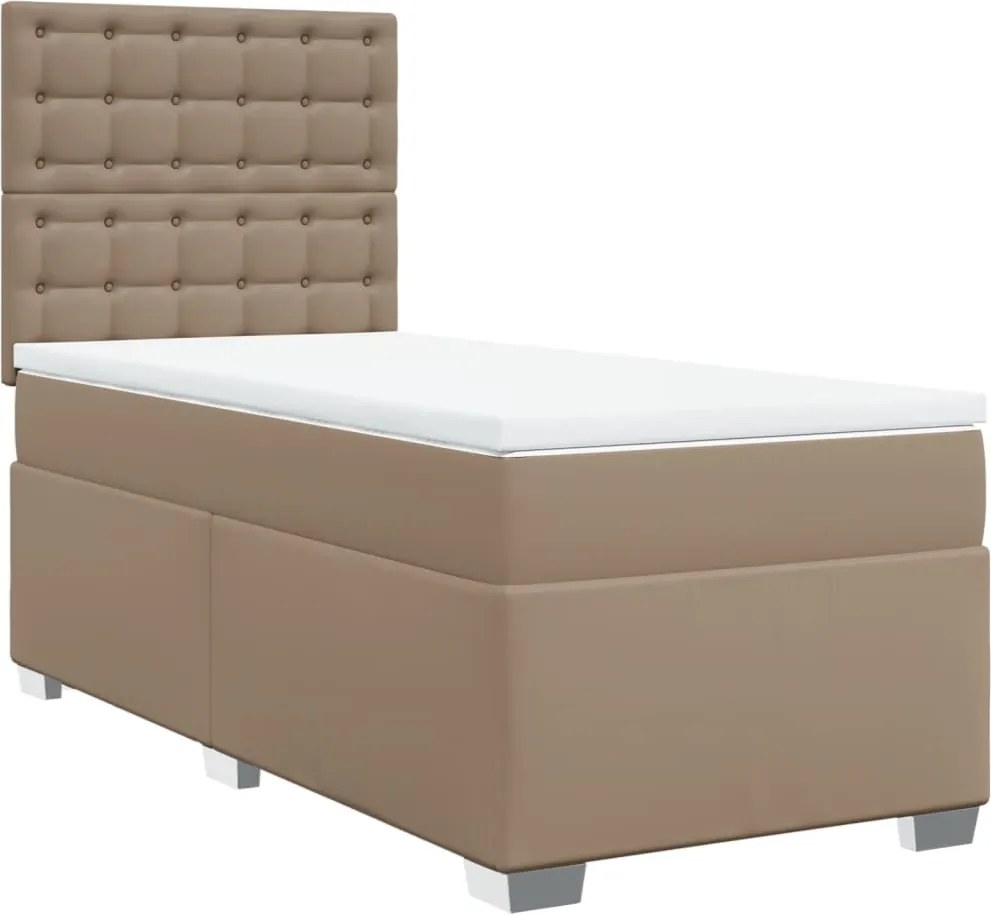 vidaXL Pat box spring cu saltea, cappuccino, 80x200 cm piele ecologică