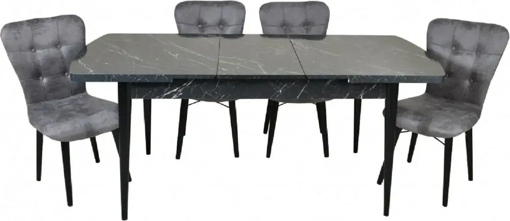 Set masa extensibila cu 4 scaune tapitate Homs marmorat negru 110 x 70 cm