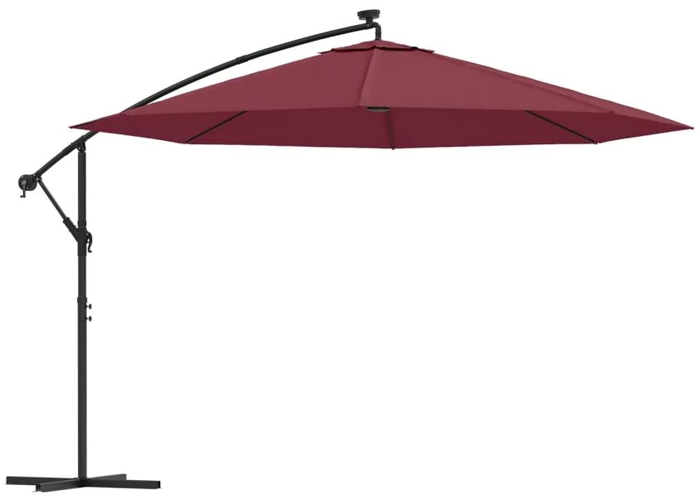 Umbrela in consola cu lumini LED, rosu bordo, 350 cm Rosu, 350 cm