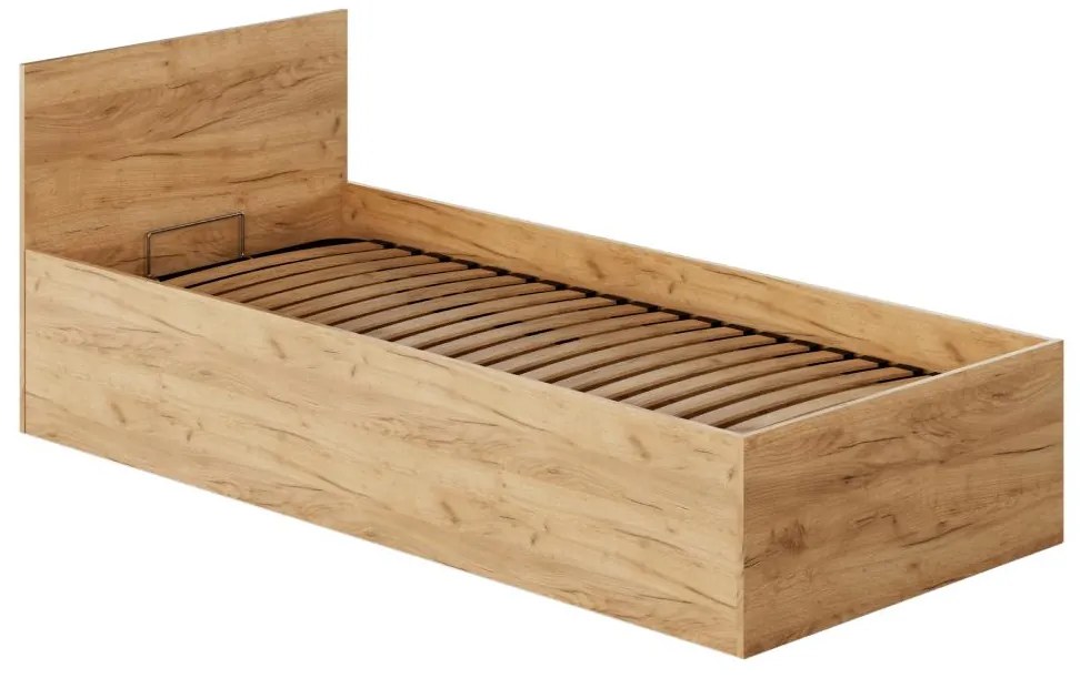 Pat de o persoană 90 cm Discutibles (stejar craft auriu) (cu somieră) (cu sp. depozitare). 1116311