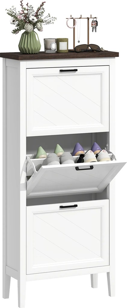 HOMCOM Dulap pentru pantofi 18 perechi, dulap îngust cu 3 sertare basculante și rafturi reglabile, alb | Aosom Romania