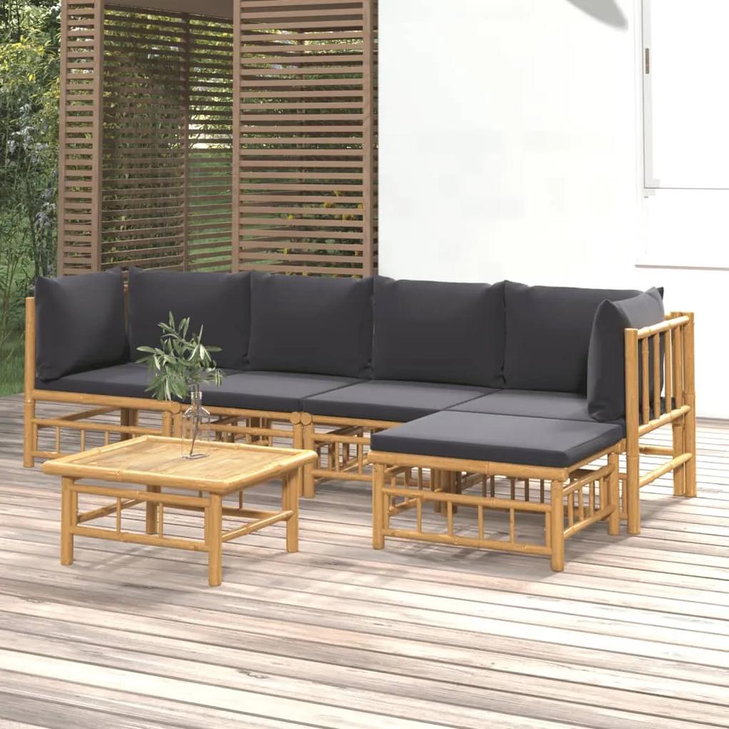 3155212 vidaXL Set mobilier de grădină cu perne gri închis, 6 piese, bambus