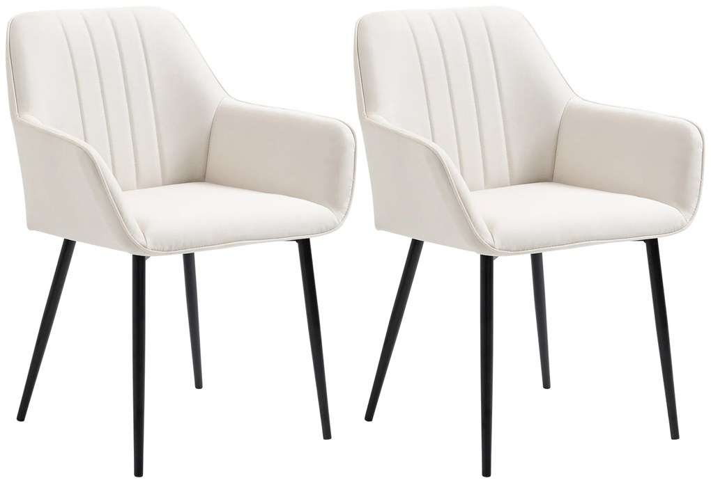 HOMCOM Scaune de Masa Scaune de Vizitator Design scandinav - Set de 2 scaune - Picioare metal negru - Scaun Spatar Brate ergonomici material textil de in Bej | Aosom Romania