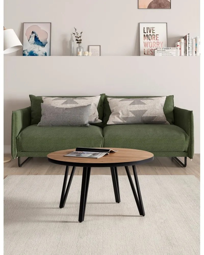 Măsuță de cafea neagră/în culoare naturală rotundă cu blat cu aspect de lemn de stejar ø 80 cm Sindi – Marckeric