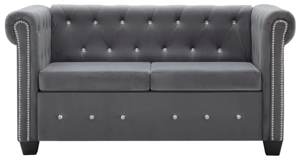 247143 vidaXL Canapea Chesterfield 2 locuri, catifea, 146 x 75 x 72 cm, gri