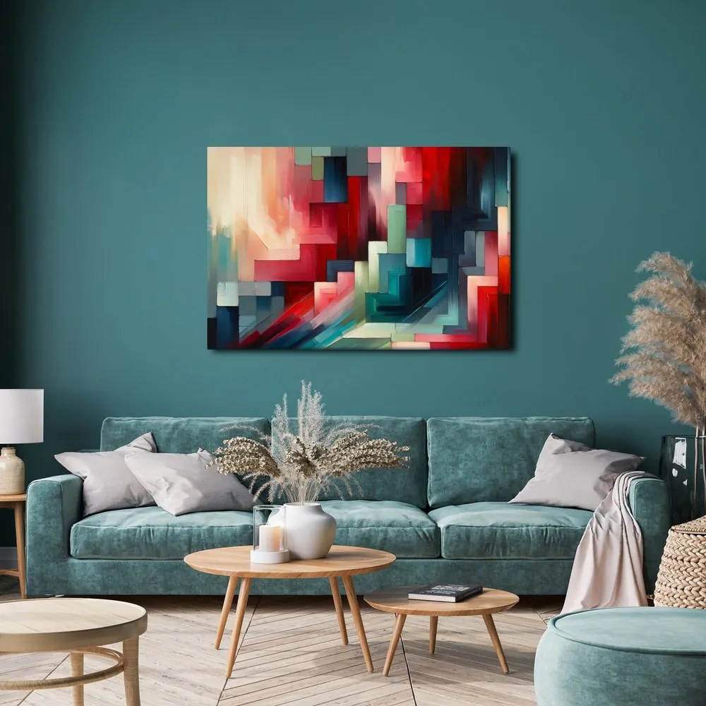 Tablou geometrie abstractă în roșu