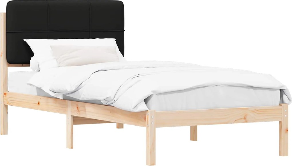 vidaXL Cadru de pat cu tăblie tapițată cu headboard Negru 75 x 190 cm