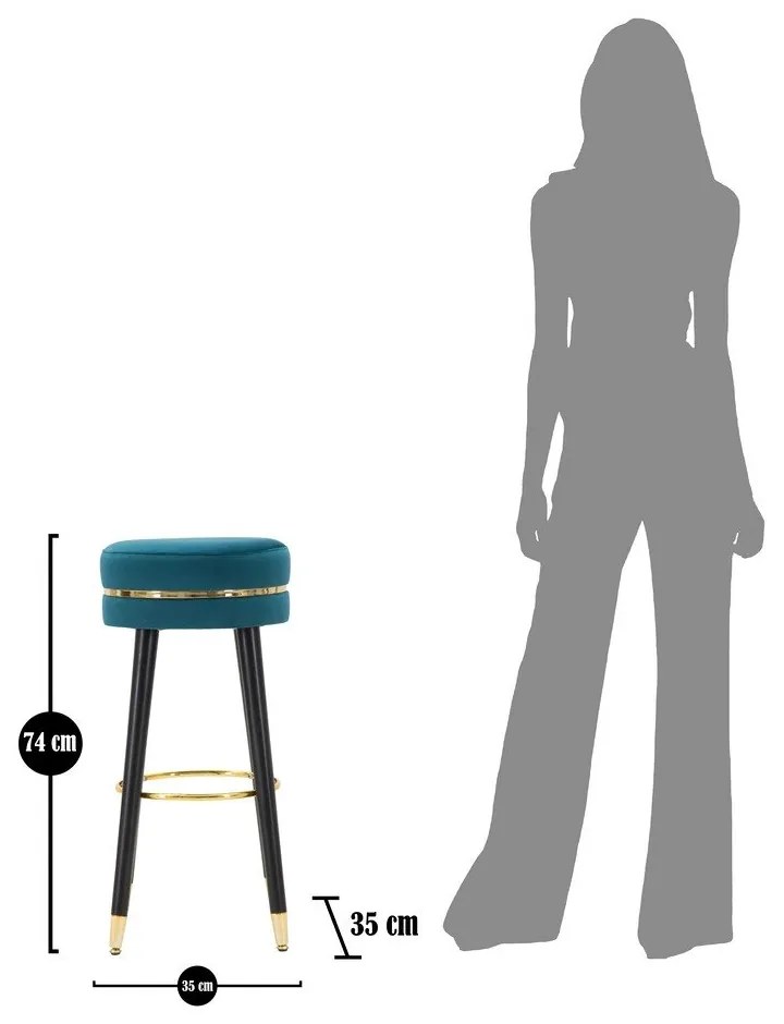 Scaun de bar turcoaz tapițat (înălțime șezut 74 cm) Paris – Mauro Ferretti